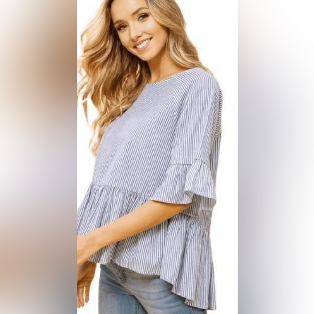 Firth Striped Ruffled Blouse. Sz Small💙 - Picture 2 of 10